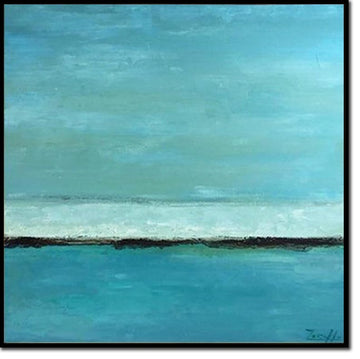 Abstract Seascape Painting, Modern Blue Ocean Art, Minimalist Coastal Wall Art, Hand-Painted Large Canvas for Home Decor