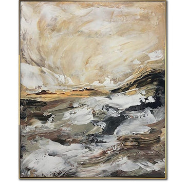 Abstrakt beige maleri stort oliemaleri moderne vægkunst brunt maleri på lærred originalt kunstværk kontorvægdekoration tekstureret vægkunst