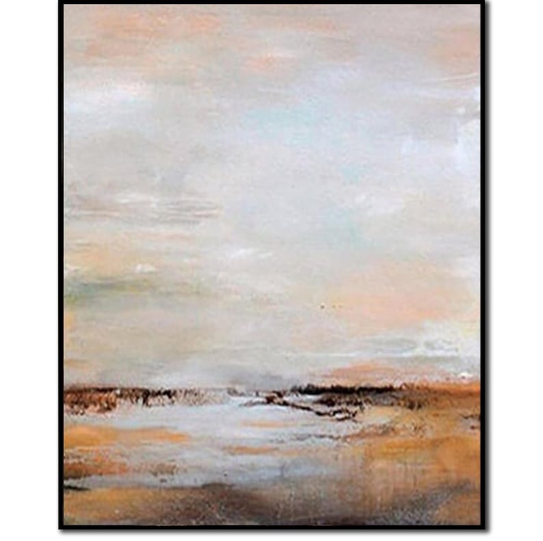 Abstract Landscape Painting Seascape Canvas Original Beige Art Minimalist Wall Art Modern Abstract Horizon Wall Decor Earthy Tones Art
