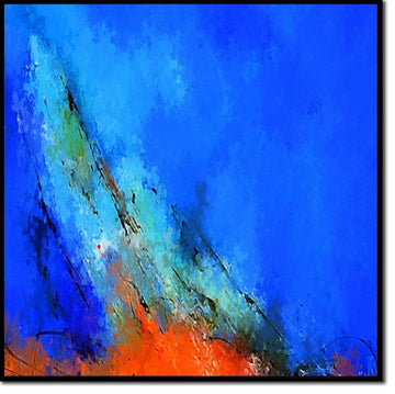 Vivid Abstract Painting - Original Handmade Artwork in Bold Blue and Orange Tones for Modern Wall Decor