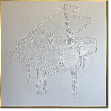 Original Grand Piano Oil Painting Abstract White Textured Wall Art Music Artwork for Bedroom Decor WHITE PIANO