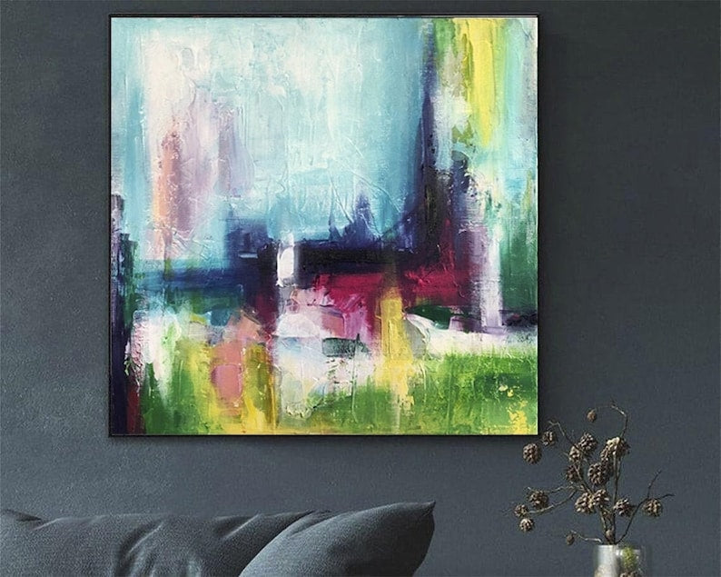 Abstract Colorful Painting Modern Wall Decor Large Abstract Blue Canvas Office Wall Art Custom Wall Art Housewarming Gift Canvas Wall Art