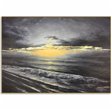 Golden Horizon Expressionist Seascape with Sunset Reflections Modern Textured Art Serenity Nature Tranquility Modern Design Handmade Art