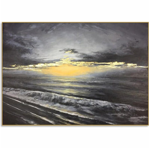 Golden Horizon Expressionist Seascape with Sunset Reflections Modern Textured Art Serenity Nature Tranquility Modern Design Handmade Art