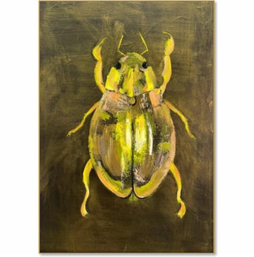 Golden Beetle Abstract Painting Unique Insect Art on Canvas, Modern Handmade Wall Decor, Nature-Inspired Artwork for Home or Office