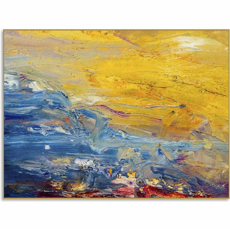 Textured Abstract Landscape Painting - Vibrant Blue and Yellow Wall Art - Original Handmade Artwork