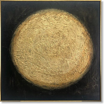 Originalt maleri på lærred, sort og guld vægkunst, bladguld kunst, brugerdefineret kunst, 32x32 kunst, abstrakt solmaleri til indie værelsesindretning