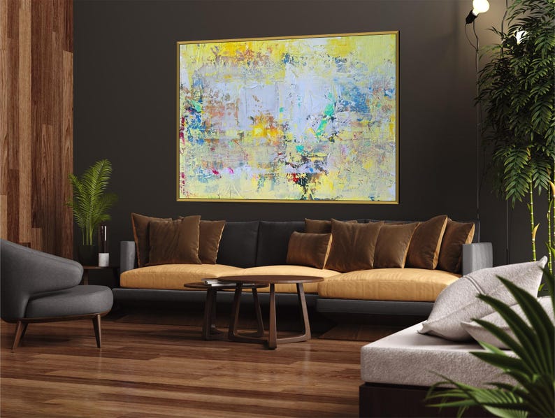 Abstract Painting Pastel Yellow and White Art Home Decor Wall Art for Living Room Housewarming Gift Office Wall Decor Modern Wall Art