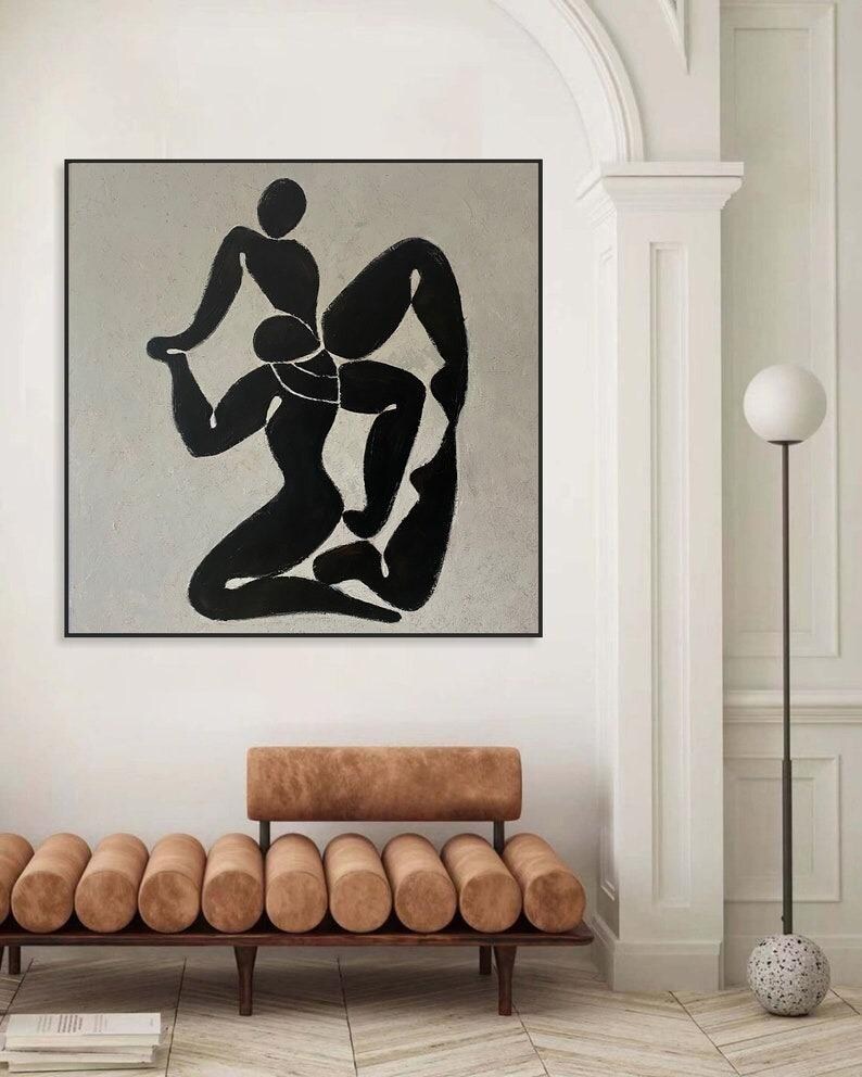 Große abstrakte figurative Wandkunst Schwarz-Weiß-Silhouette-Malerei Geometrie-Kunst Wohnzimmer-Wand-Kunst Büro-Wand-Dekor Liebesgemälde