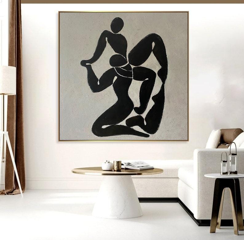 Große abstrakte figurative Wandkunst Schwarz-Weiß-Silhouette-Malerei Geometrie-Kunst Wohnzimmer-Wand-Kunst Büro-Wand-Dekor Liebesgemälde