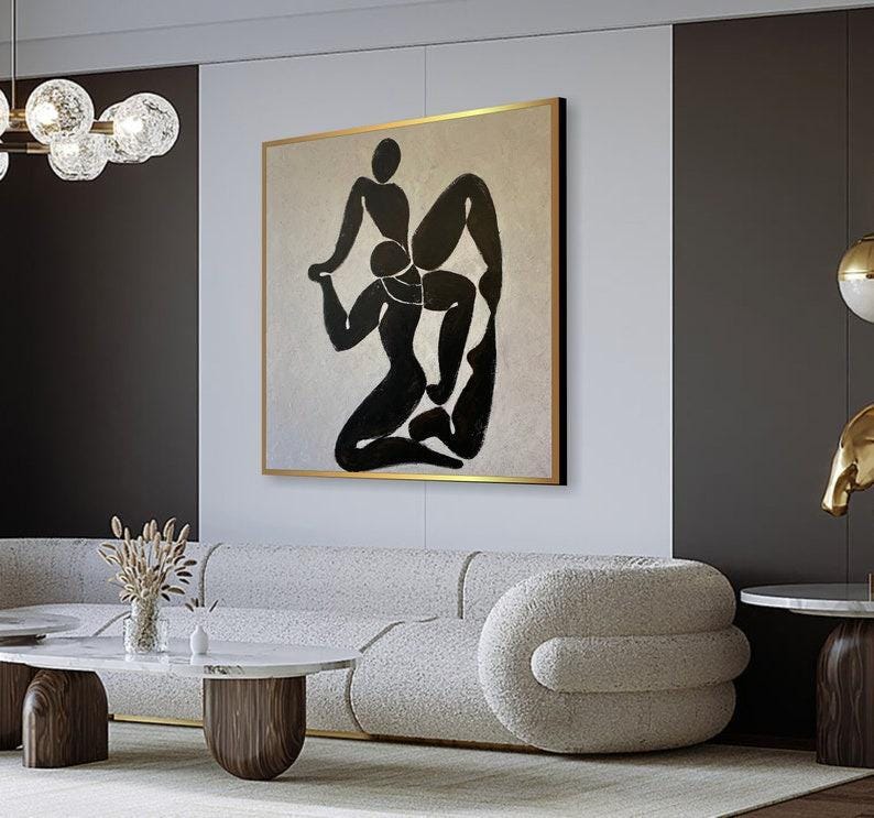 Große abstrakte figurative Wandkunst Schwarz-Weiß-Silhouette-Malerei Geometrie-Kunst Wohnzimmer-Wand-Kunst Büro-Wand-Dekor Liebesgemälde