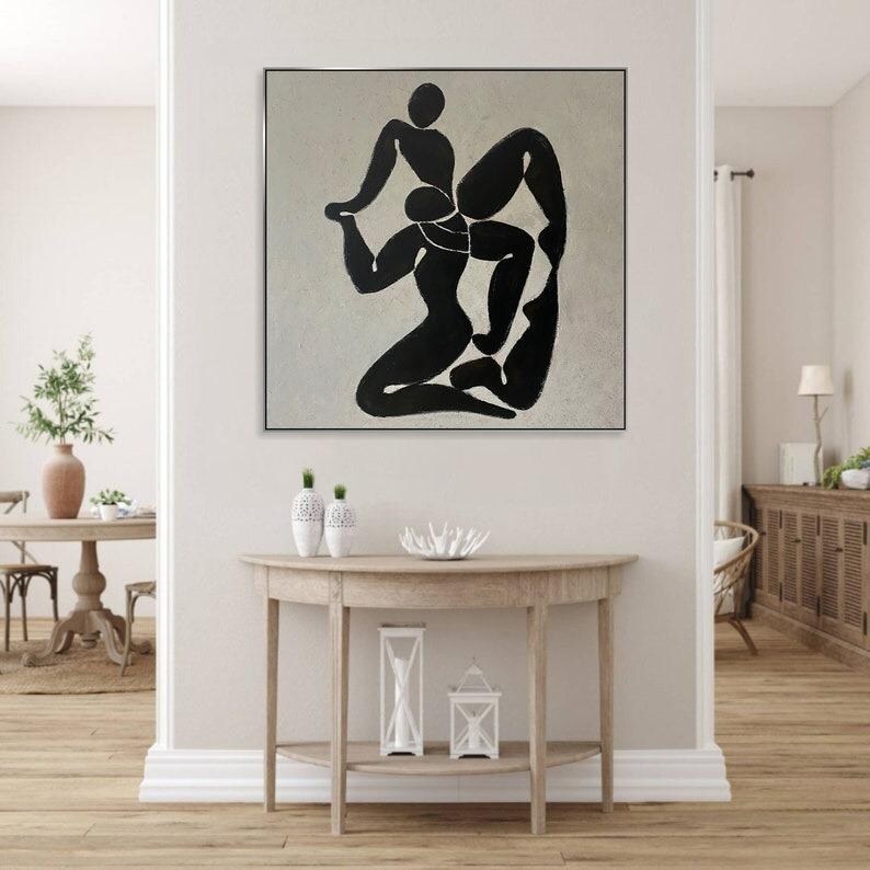 Große abstrakte figurative Wandkunst Schwarz-Weiß-Silhouette-Malerei Geometrie-Kunst Wohnzimmer-Wand-Kunst Büro-Wand-Dekor Liebesgemälde