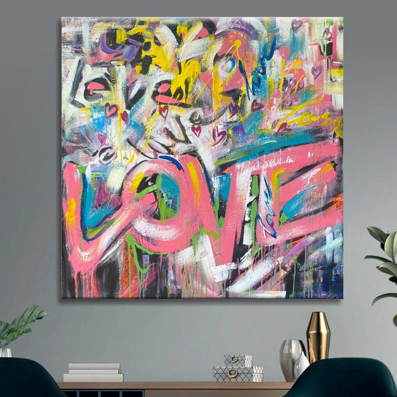Vibrant Graffiti-Inspired LOVE Art - Street Style Bold Pop Art for Modern Urban Home Decor