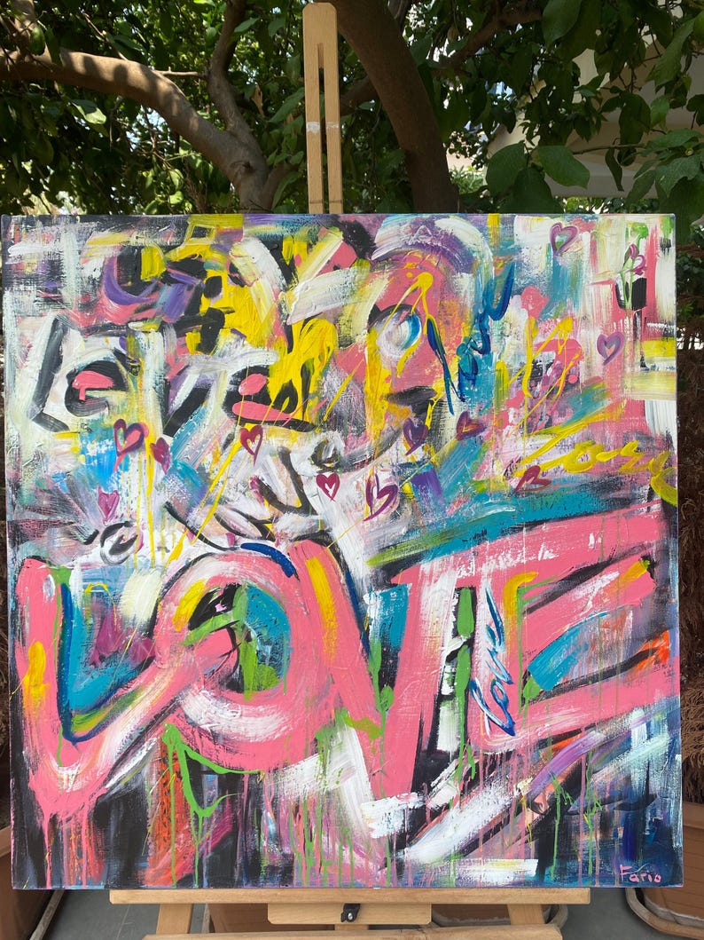 Vibrant Graffiti-Inspired LOVE Art - Street Style Bold Pop Art for Modern Urban Home Decor