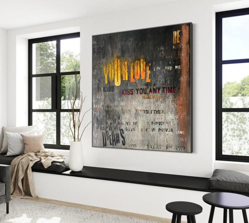Industrial Text-Based Wall Art Grunge Graffiti Style Art Bold Urban Typography Painting for Modern Loft Decor