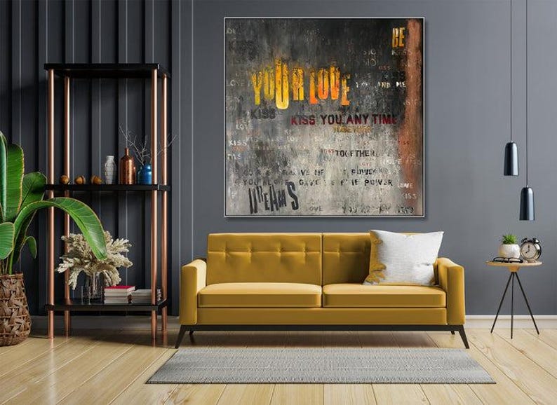 Industrial Text-Based Wall Art Grunge Graffiti Style Art Bold Urban Typography Painting for Modern Loft Decor