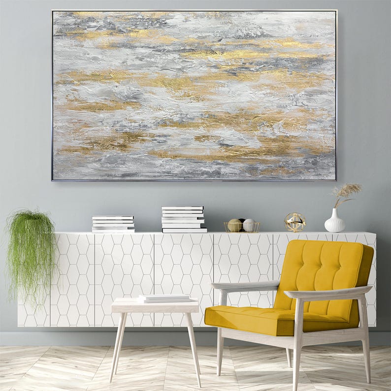 Luxury Gold and Silver Abstract Painting - Modern Metallic Wall Art for Elegant Interiors