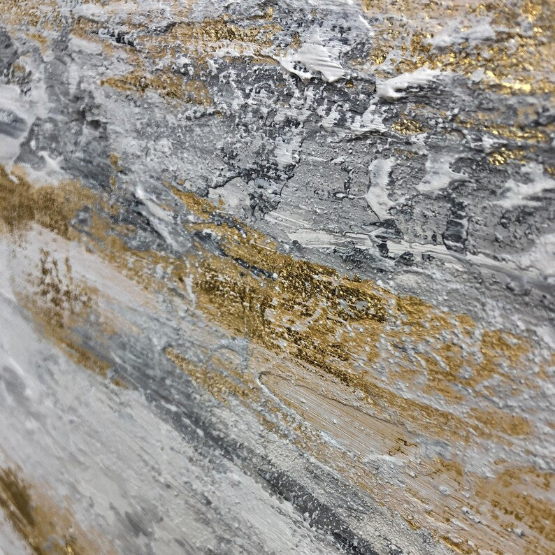 Luxury Gold and Silver Abstract Painting - Modern Metallic Wall Art for Elegant Interiors