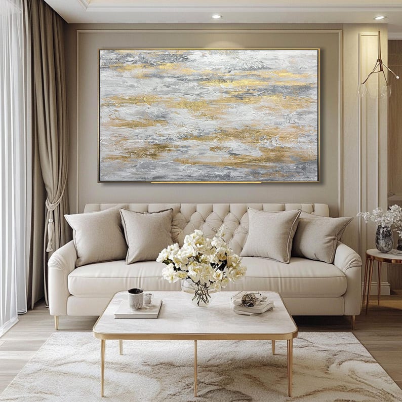 Luxury Gold and Silver Abstract Painting - Modern Metallic Wall Art for Elegant Interiors