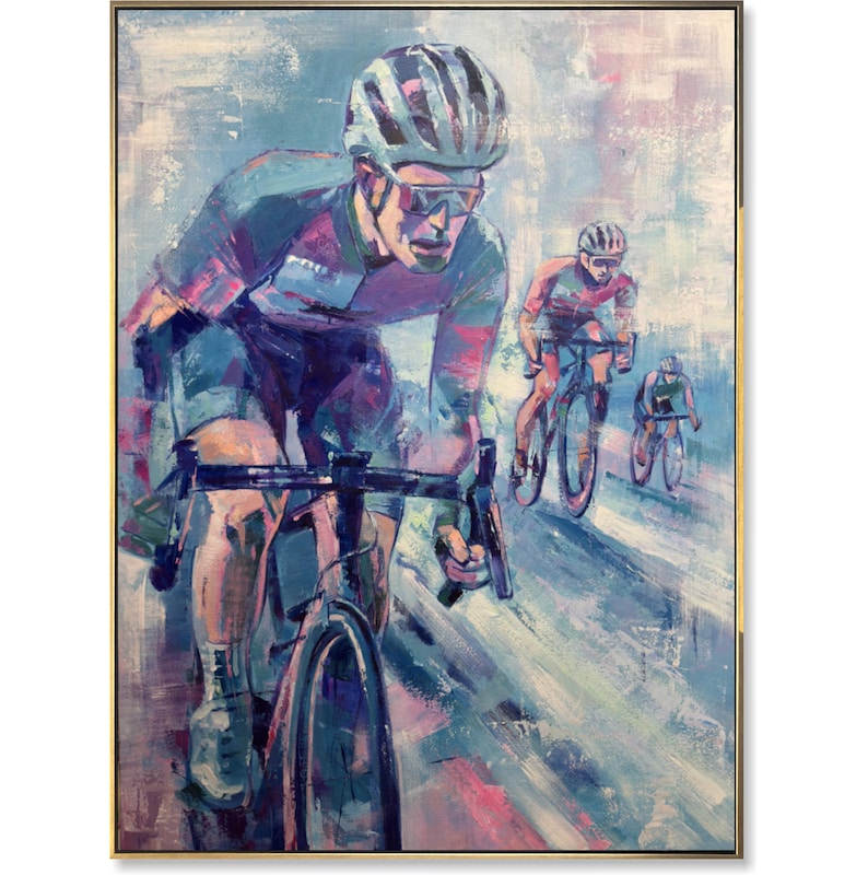 Dynamic Cycling Sport Painting on Canvas Modern Impressionist Biker Art Sports Lover Gift Vibrant Sports Wall Decor for Home and Gym