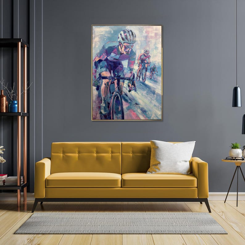 Dynamic Cycling Sport Painting on Canvas Modern Impressionist Biker Art Sports Lover Gift Vibrant Sports Wall Decor for Home and Gym