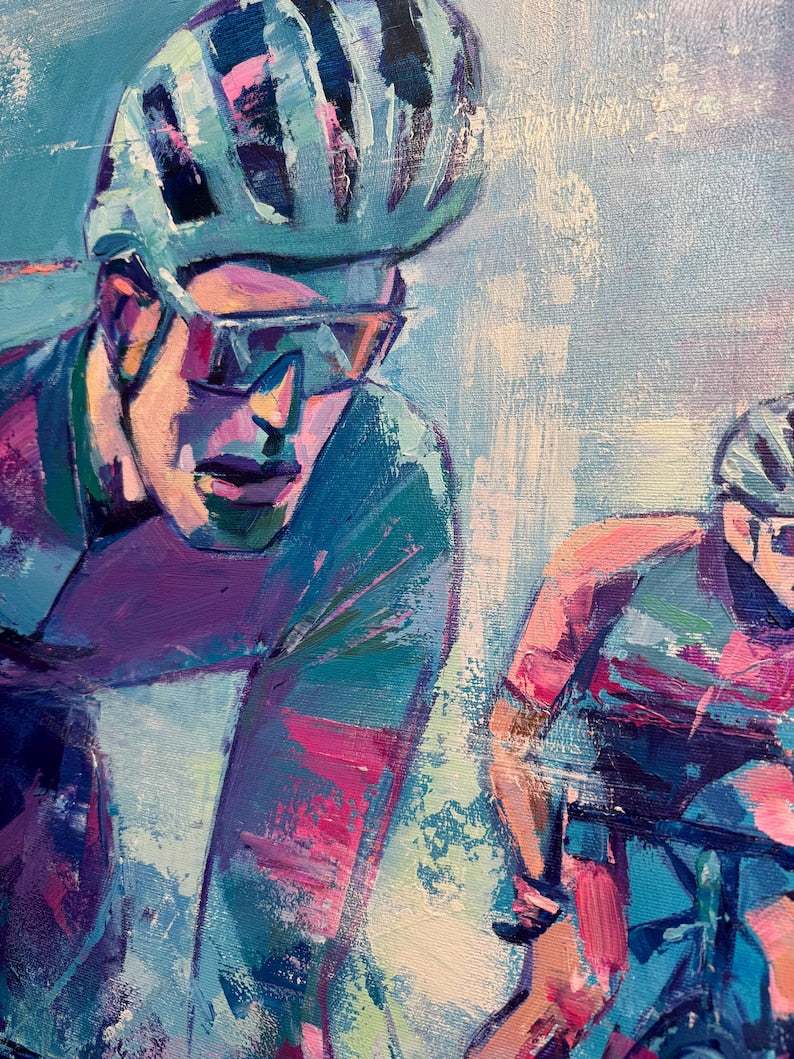 Dynamic Cycling Sport Painting on Canvas Modern Impressionist Biker Art Sports Lover Gift Vibrant Sports Wall Decor for Home and Gym