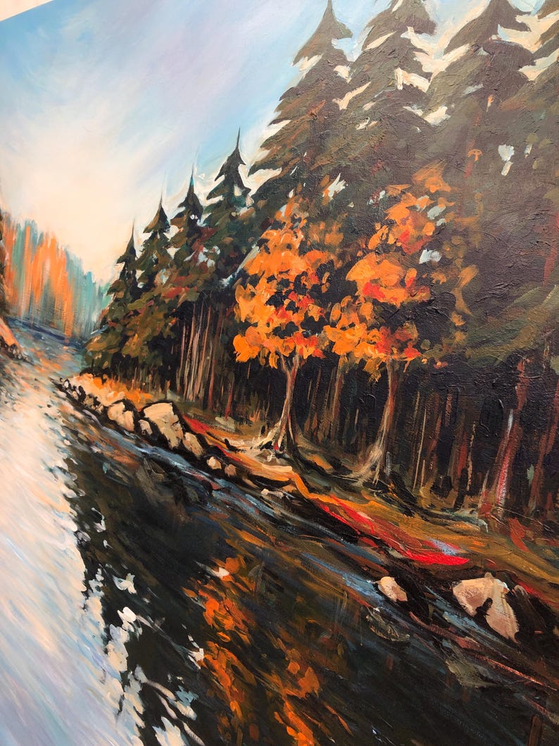 Forest Painting Abstract Autumn Landscape Wall Art Lake Painting Nature Paintings on Canvas Large Wall Art Modern Art Living Room Decor