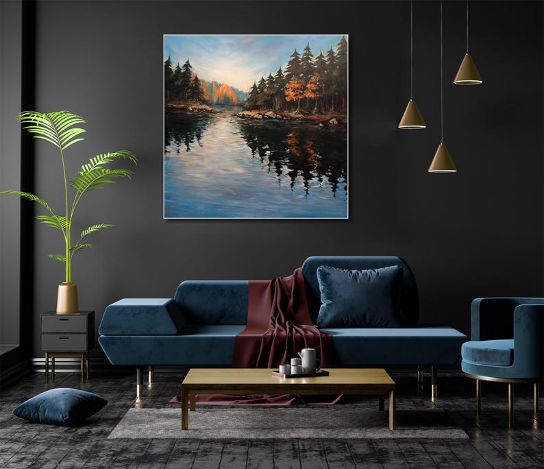 Forest Painting Abstract Autumn Landscape Wall Art Lake Painting Nature Paintings on Canvas Large Wall Art Modern Art Living Room Decor