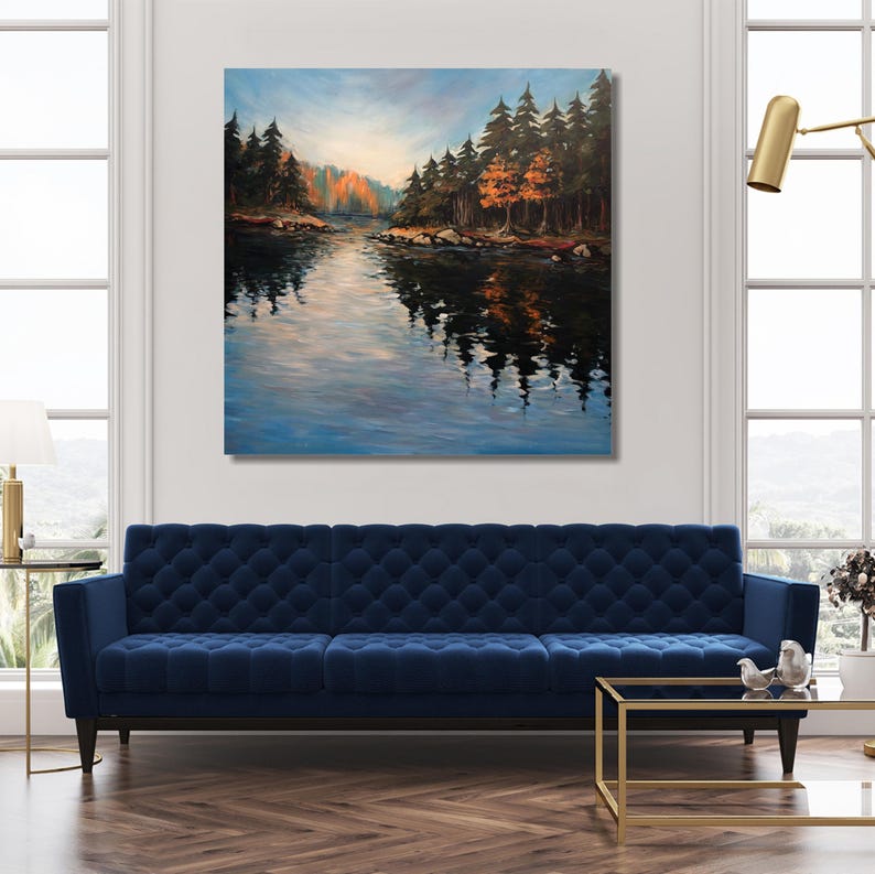 Forest Painting Abstract Autumn Landscape Wall Art Lake Painting Nature Paintings on Canvas Large Wall Art Modern Art Living Room Decor