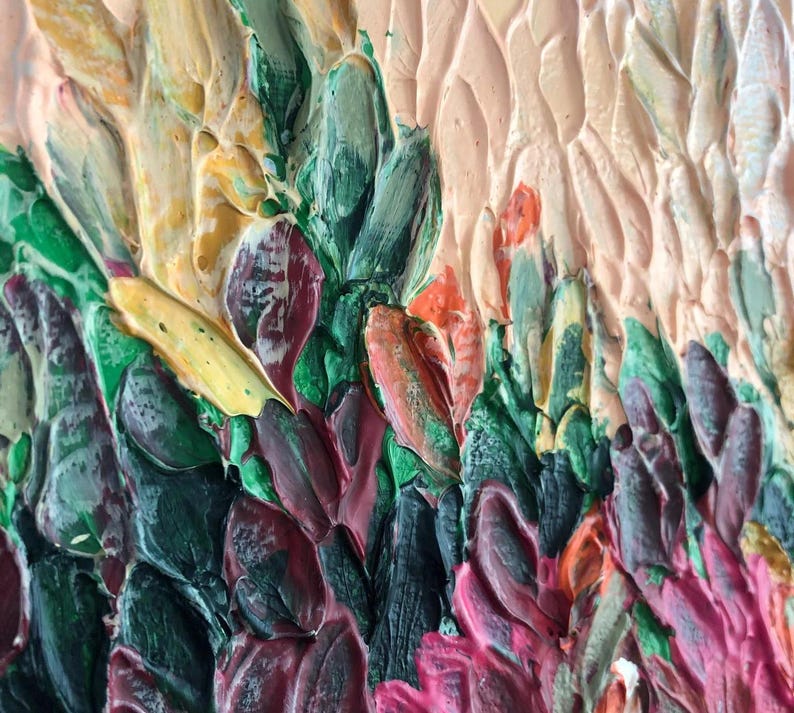 Textured Wall Art Abstract Painting Colorful Palette Knife Art on Canvas Modern Wall Art Living Room Art Office Decor Abstract Landscape