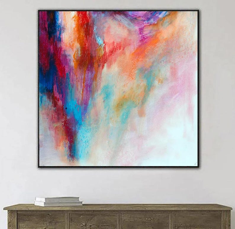 Abstract Colorful Painting Large Modern Decor Red Wall Art Contemporary Art Living Room Decor Handmade Gift Office Decor Unique Wall Art