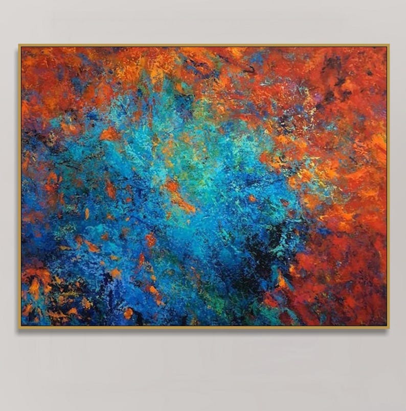 Blue and Red Painting Large Colorful Wall Art Textured Wall Art Color Gradients Wall Art Modern Decor Living Room Decor Large Wall Decor