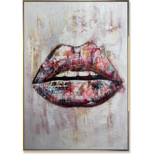 Large Abstract Lips Painting Colorful Pop Art Lips Canvas Wall Art Modern Mixed Media Painting Feminine Street Art Contemporary Wall Decor
