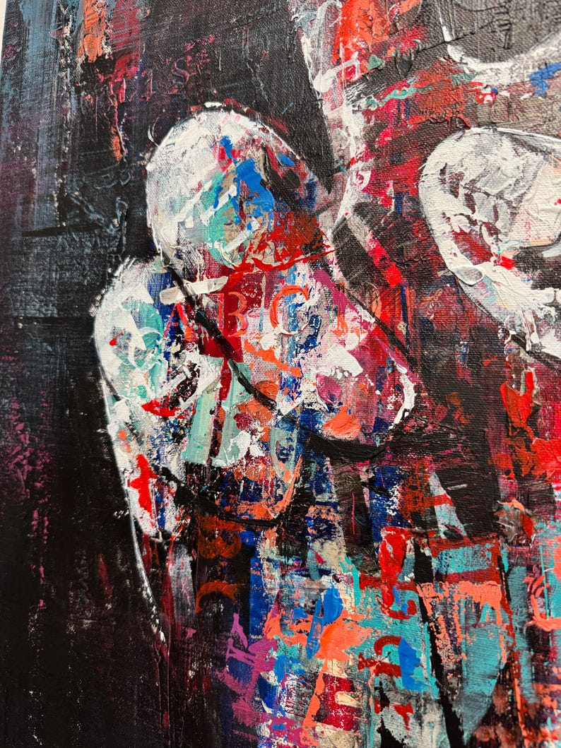 Large Abstract Peace Sign Hand Painting Urban Pop Art Modern Acrylic Painting on Canvas Graffiti-Inspired Mixed Media Wall Decor