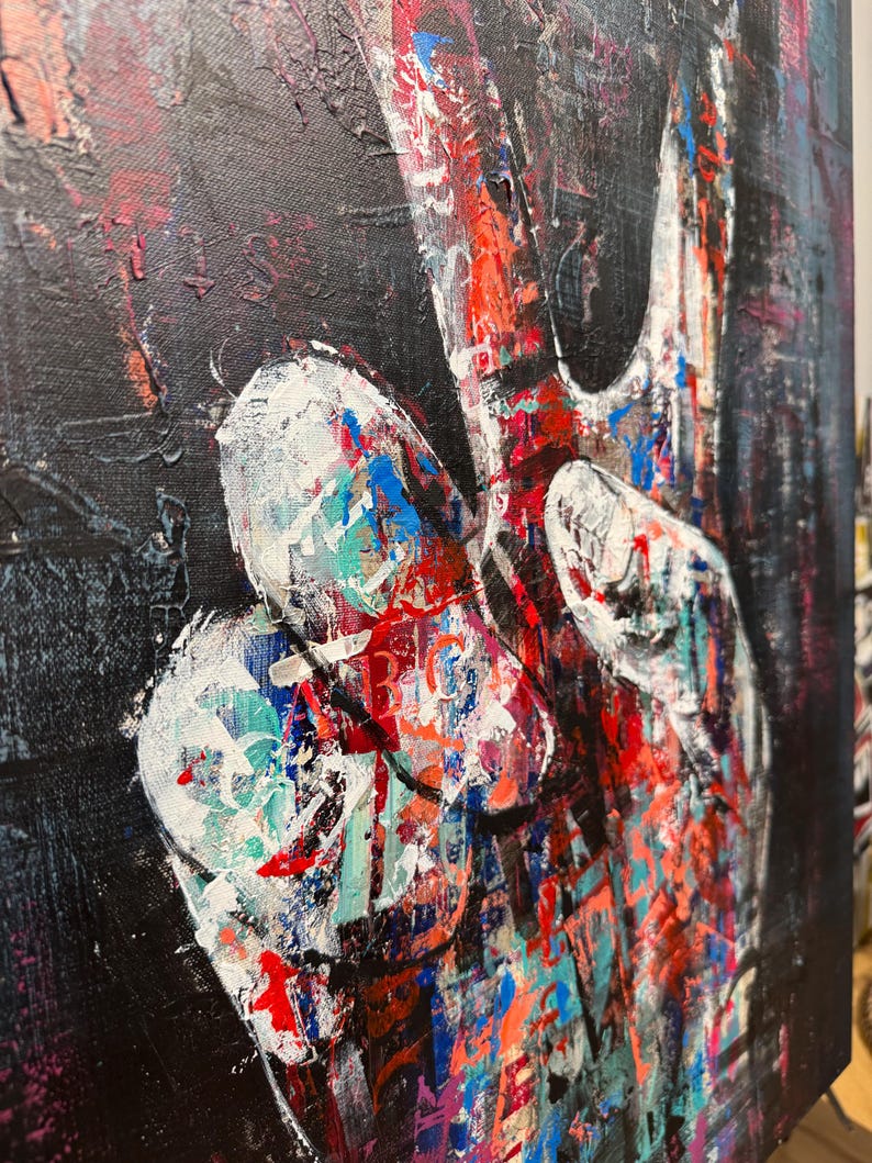 Large Abstract Peace Sign Hand Painting Urban Pop Art Modern Acrylic Painting on Canvas Graffiti-Inspired Mixed Media Wall Decor