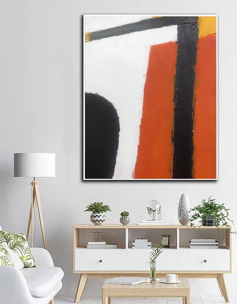 Modern Abstract Painting Red, Black & White Wall Art Geometric Painting Textured Minimalist Canvas Contemporary Home or Office Decor