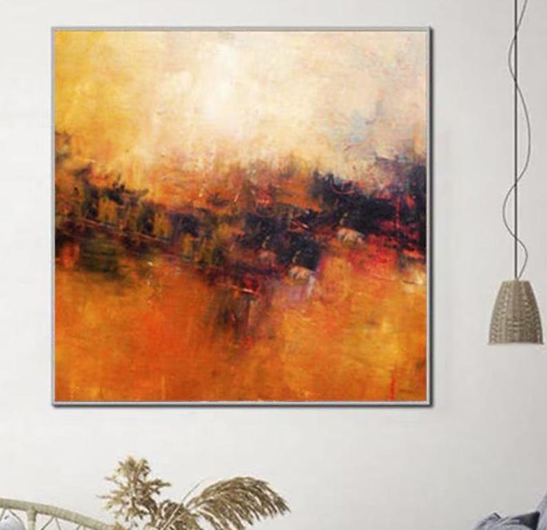 Large Painting Sunset Painting Bright Wall Art Custom Oil Painting Orange Artwork Living Room Decor Unique Fine Art Office Decor