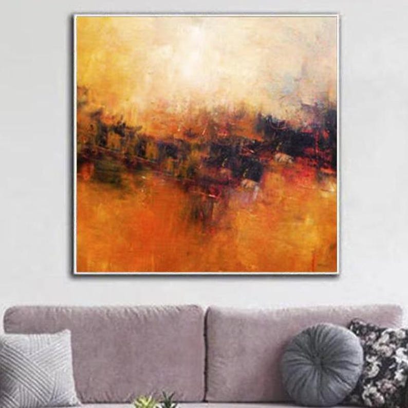Large Painting Sunset Painting Bright Wall Art Custom Oil Painting Orange Artwork Living Room Decor Unique Fine Art Office Decor