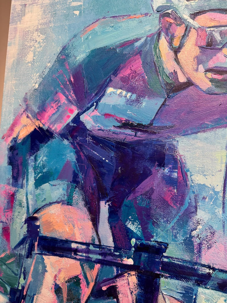 Dynamic Cycling Sport Painting on Canvas Modern Impressionist Biker Art Sports Lover Gift Vibrant Sports Wall Decor for Home and Gym