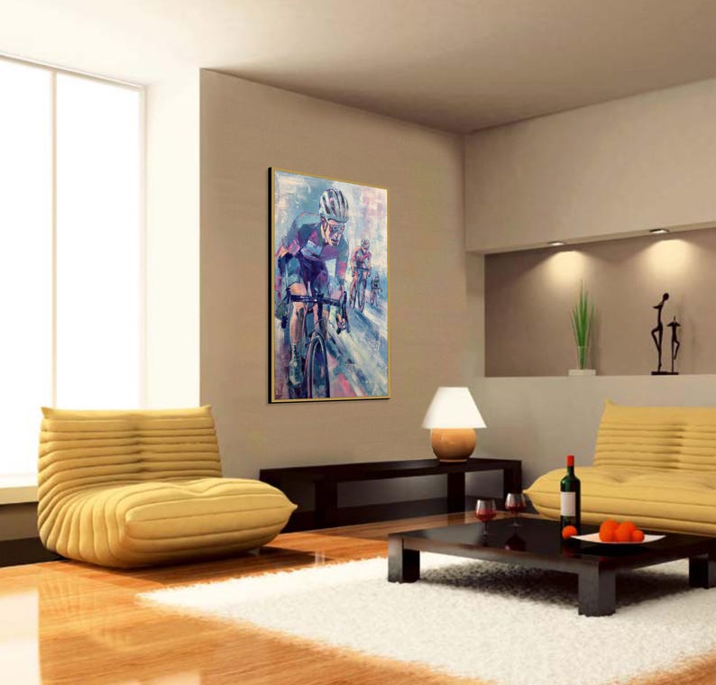 Dynamic Cycling Sport Painting on Canvas Modern Impressionist Biker Art Sports Lover Gift Vibrant Sports Wall Decor for Home and Gym