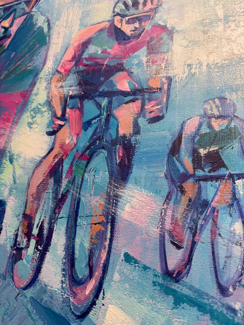 Dynamic Cycling Sport Painting on Canvas Modern Impressionist Biker Art Sports Lover Gift Vibrant Sports Wall Decor for Home and Gym