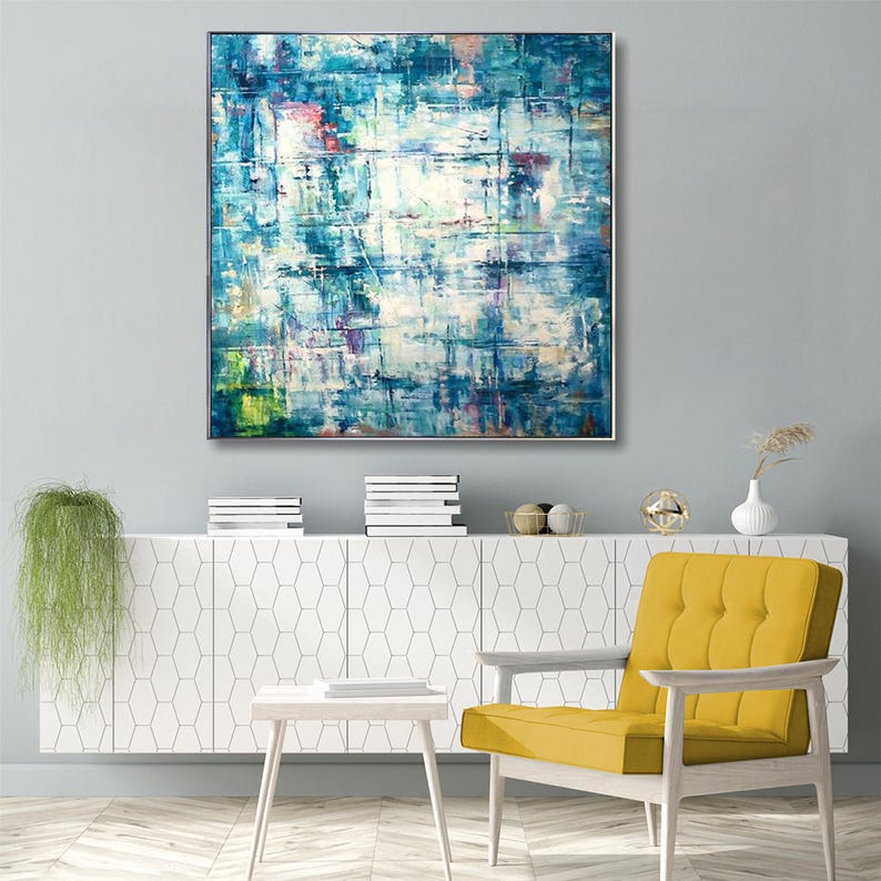 Blue Painting Abstract Aqua Blue Canvas Textured Wall Art Bedroom Decor Large Art Housewarming Gift Apartment Wall Art Framed Art