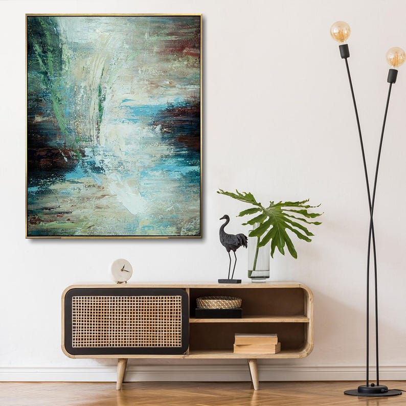 Original Painting Blue Painting Serene Earth Tones Abstract Painting Living Room Decor Oversized Wall Art Office Wall Art Framed Wall Art