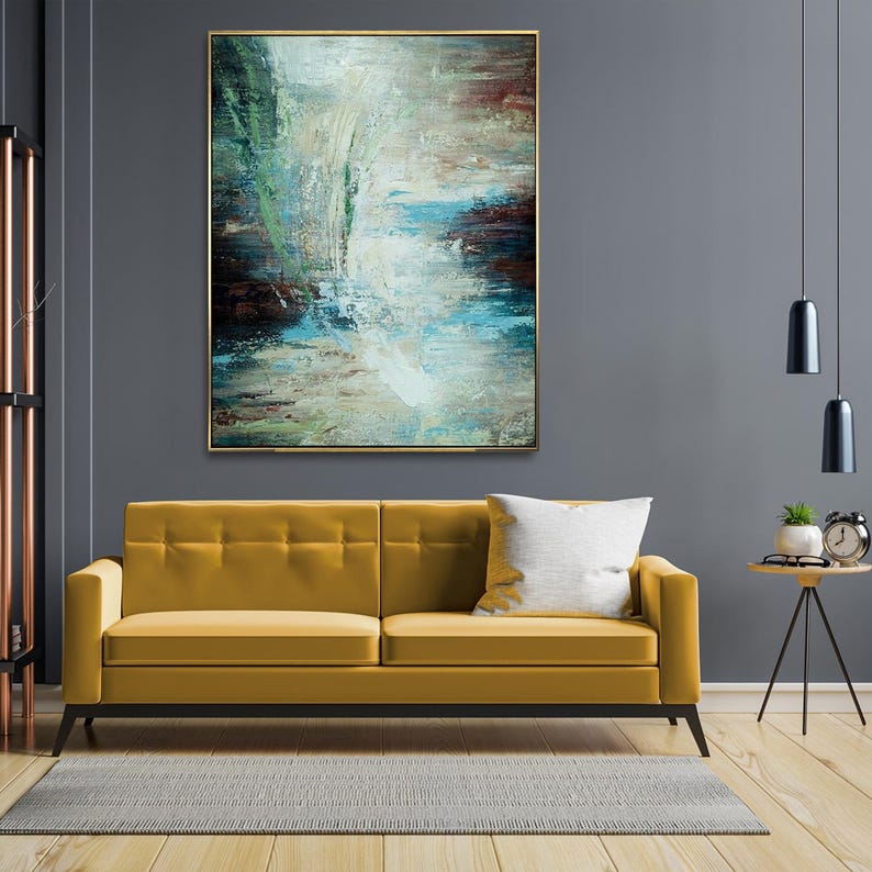 Original Painting Blue Painting Serene Earth Tones Abstract Painting Living Room Decor Oversized Wall Art Office Wall Art Framed Wall Art