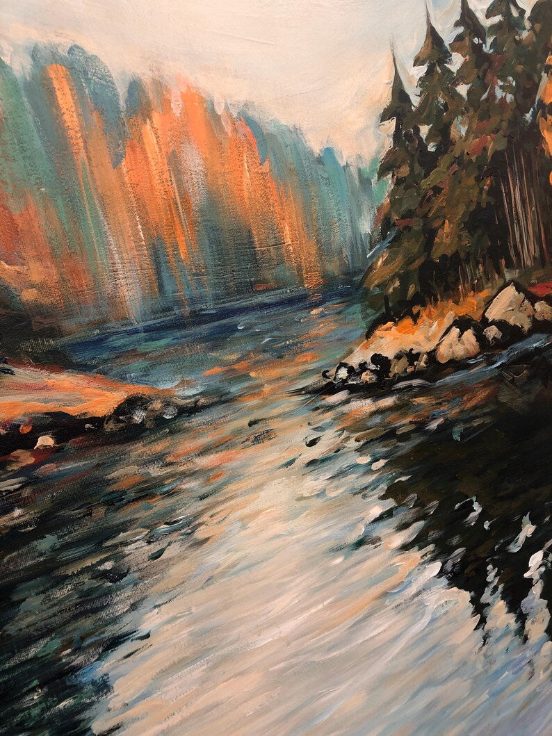 Forest Painting Abstract Autumn Landscape Wall Art Lake Painting Nature Paintings on Canvas Large Wall Art Modern Art Living Room Decor