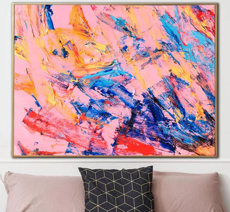 Abstract Painting Bright Wall Art Colorful Artwork Palette Knife Oil Painting Pink Painting Textured Wall Art Oversized Wall Art