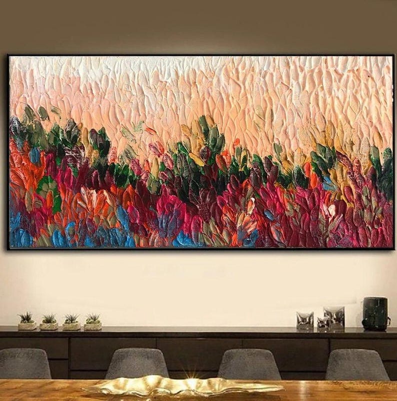 Textured Wall Art Abstract Painting Colorful Palette Knife Art on Canvas Modern Wall Art Living Room Art Office Decor Abstract Landscape