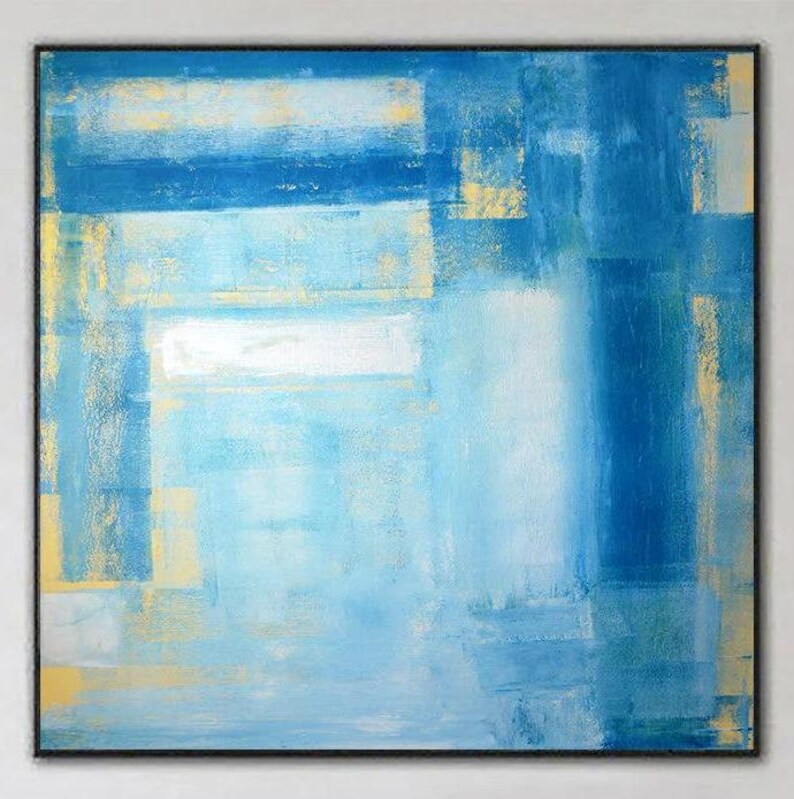 Blue Abstract Painting Blue Modern Wall Art Handmade Artwork Apartment Wall Art Handmade Gift Large Wall Art Framed Art Living Room Decor