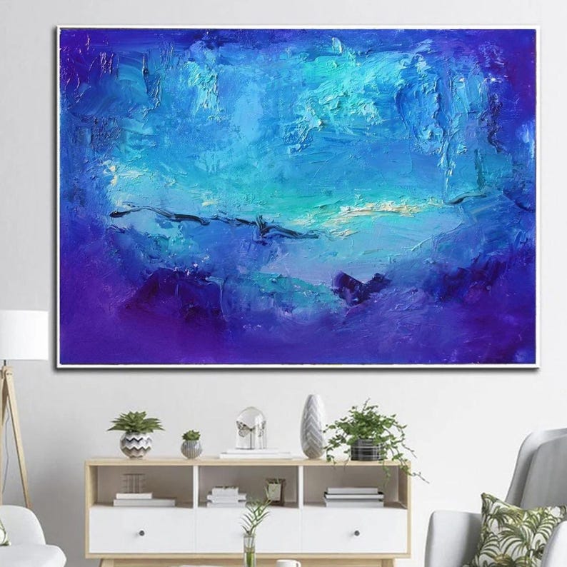 Blue Painting Deep Blue Abstract Landscape Painting Textured Art Handmade Modern Decor Ocean Artwork for Home or Office Decor