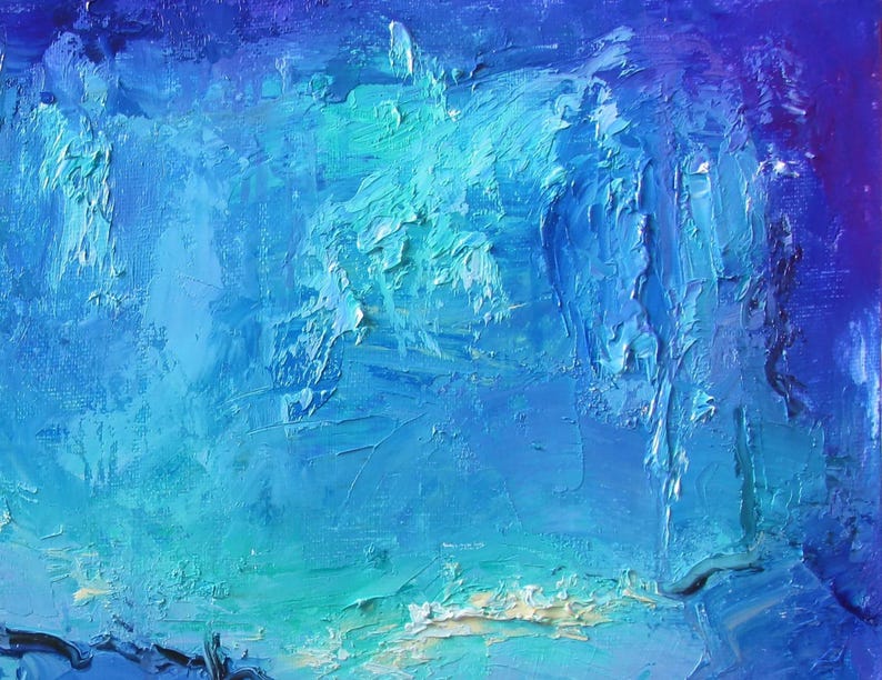 Blue Painting Deep Blue Abstract Landscape Painting Textured Art Handmade Modern Decor Ocean Artwork for Home or Office Decor
